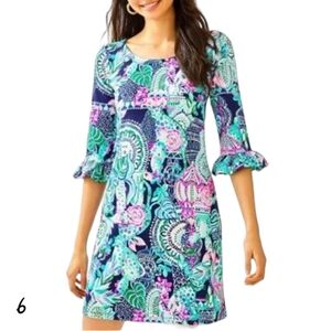 NWOT Lilly Pulitzer UPF 50+ Sophie Ruffle Dress Looking Sharp Multi Size S